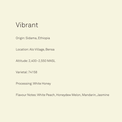 Ethiopia coffee with white peach, honeydew and mandarin notes