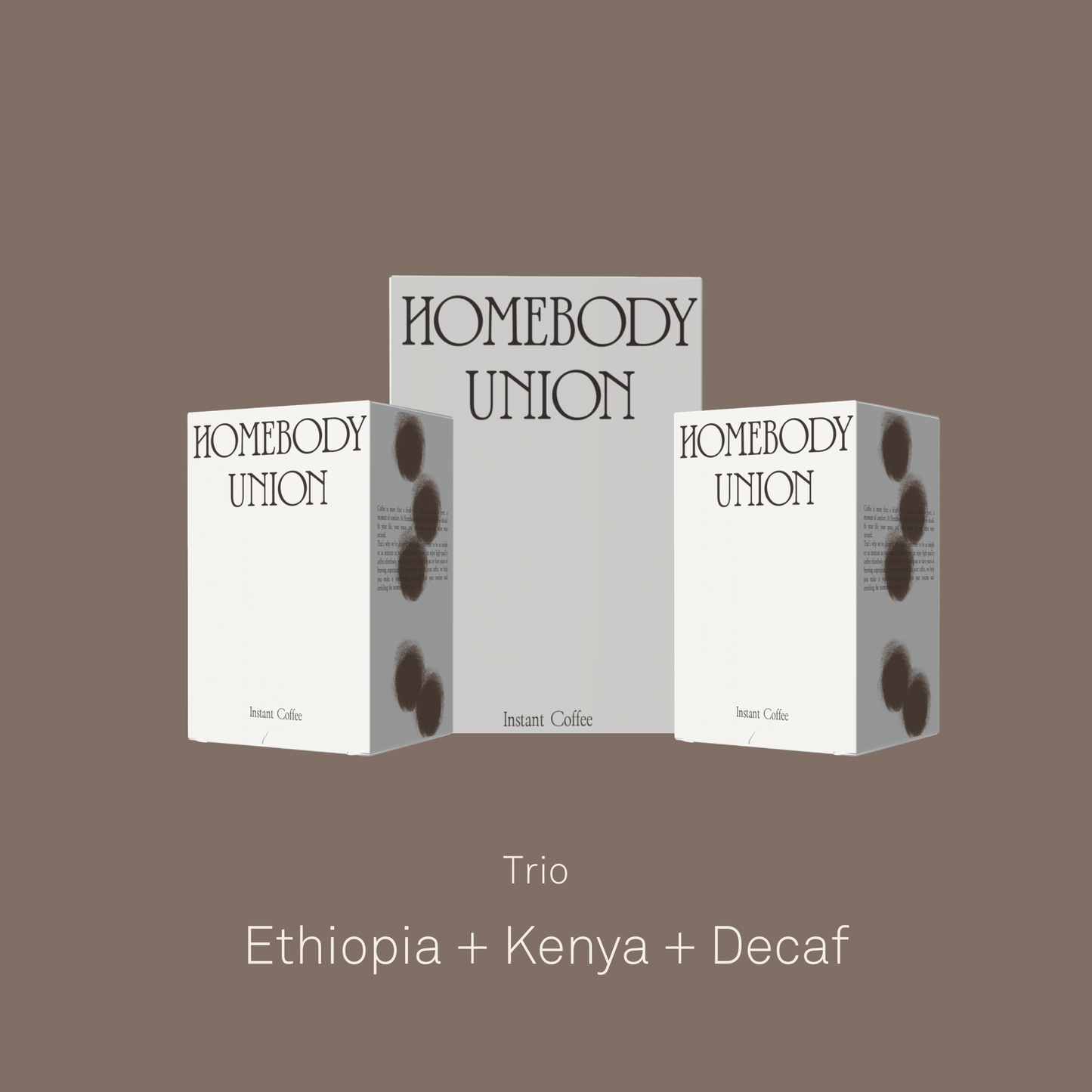 Homebody Union specialty instant coffee trio bundle Ethiopia Kenya Decaf
